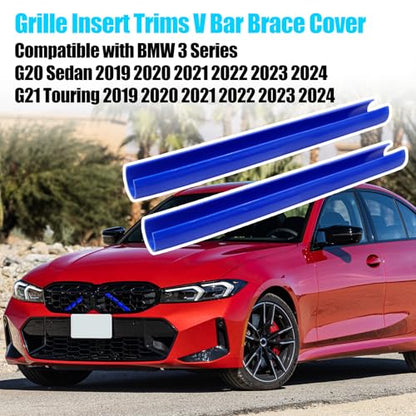 Jaronx Compatible with BMW V Brace Cover for 3 Series G20 Sedan/G21 Touring 2019-2024 330i 330e M340i,Grille Insert Trims V Bar Brace Wrap Covers Compatible with BMW Front Grill Insert Stripes(Blue) - color: Blue, size: G20/G21