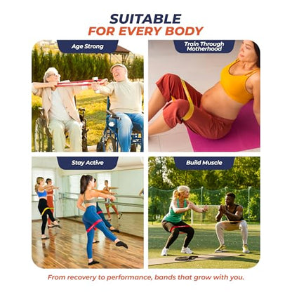 Resistance Bands for Working Out – Set of 6 Loop Exercise Bands for Legs Glutes and Core – Natural Latex Booty Band Designed by a Physical Therapist for Men and Women