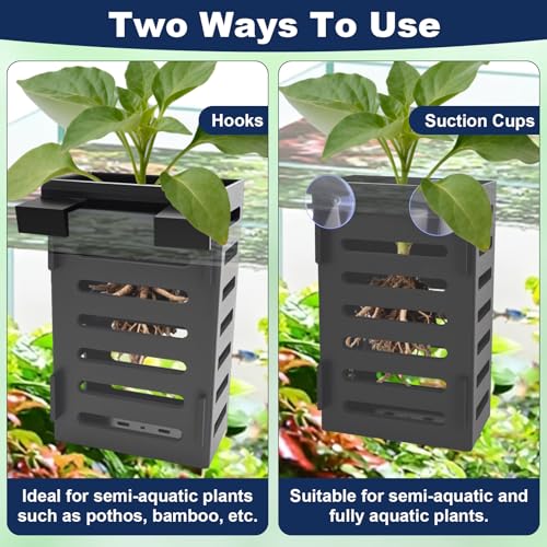 4Pack Aquarium Plant Holder Hanging Aquarium Planters with Hooks and Suction Cups Aquarium Planter Cups Fish Tank Plant Holders for Aquatic Plant Cultivation, Aquascape Decoration