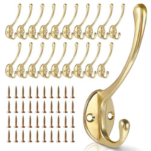 Wall Hooks for Hanging, 20-Pack Heavy Duty Metal Coat Hooks, for Living Room, Bathroom, Kitchen, Bedroom for Towel, Hat, Key, Closet, Bag (Gold) - color: 20pcs-Gold