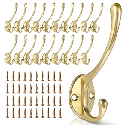 Wall Hooks for Hanging, 20-Pack Heavy Duty Metal Coat Hooks, for Living Room, Bathroom, Kitchen, Bedroom for Towel, Hat, Key, Closet, Bag (Gold) - color: 20pcs-Gold