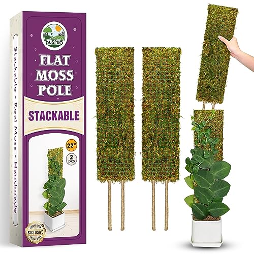 Flat Mesh Moss Poles for Climbing Plants Monstera Stackable Moss Pole for Plants with Real Moss Moss Plant Pole for Potted Plants Handmade Moss Stick for Indoor Plants Grow Upward 2 Pack 22” - color: Flat Moss Pole