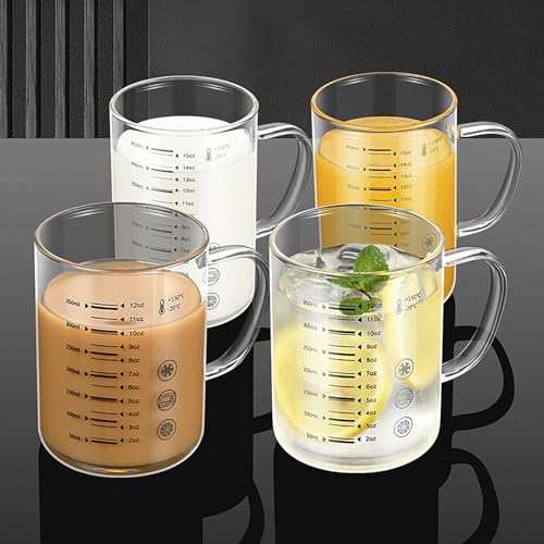 450ml Glass Measuring Cup with Scales (ml/oz) High Borosilicate Glass Liquid Graduated Cups for Home Kitchen Office Thickened Breakfast Milk Juice Yogurt Coffee Mug Teacup