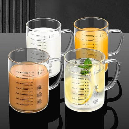 450ml Glass Measuring Cup with Scales (ml/oz) High Borosilicate Glass Liquid Graduated Cups for Home Kitchen Office Thickened Breakfast Milk Juice Yogurt Coffee Mug Teacup