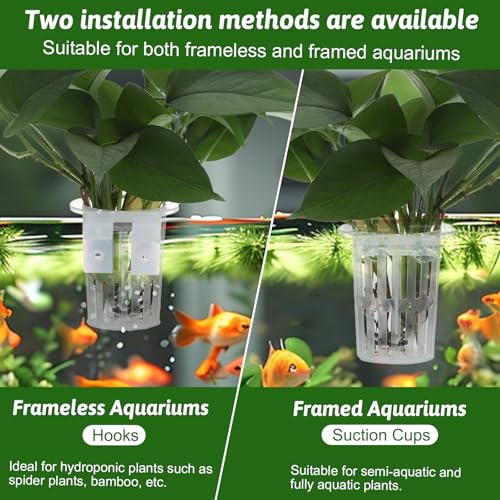 2 Pcs Aquarium Plant Holder, Aquarium Planter Cup for Aquaponic Plants Cultivation, Hanging Fish Tank Plant Holders, Transparent Hanging Pot for Fish Tank Aquaponic Plants, Water Feature Decoration