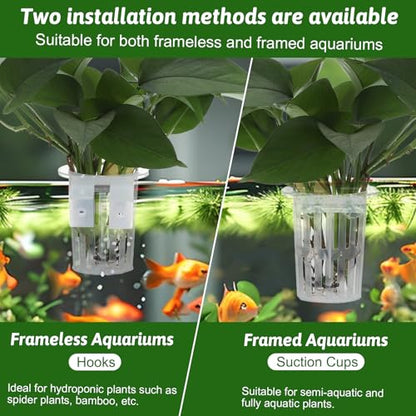 2 Pcs Aquarium Plant Holder, Aquarium Planter Cup for Aquaponic Plants Cultivation, Hanging Fish Tank Plant Holders, Transparent Hanging Pot for Fish Tank Aquaponic Plants, Water Feature Decoration