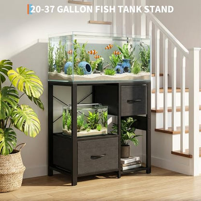 Garvee 20-29 Gallon Fish Tank Stand with Power Outlets, Heavy Duty Metal and Wood Aquarium Stand with 4-Tier Open Storage Shelves and Sturdy Legs - color: Black, size: 31.5