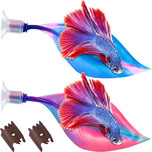 WILLBOND 2 Pcs Blue Pink Silicone Betta Fish Bed Leaf Hammock Betta Fish Tank Accessories Decorations for Aquarium Ornaments, Practical Resting Spot, Comfortable and Safe