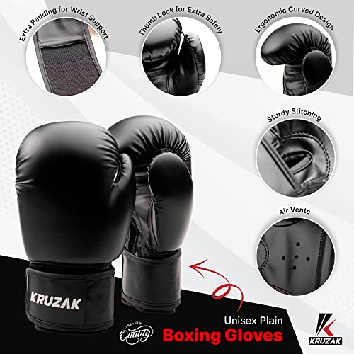 Kruzak Boxing Gloves for Men & Women, Sparring & Kickboxing Gloves, Muay Thai & MMA Gloves, 8-16 oz - color: Black, size: 10 oz
