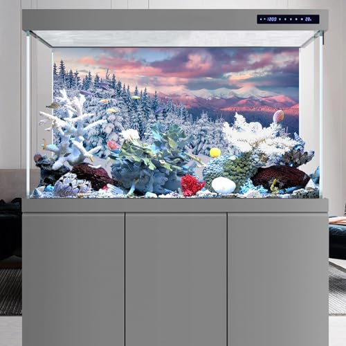 YongFoto Winter Snow Scene Fish Tank Background 24x16 inch Snowfield Pine Forest Rime Sunglow Rosy Clouds Polyester Backdrop Reptile Terrarium Aquarium Bearded Dragon Habitat Background - color: Purple 3, size: 24x16in/60x40cm