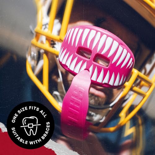 SAFEJAWZ Lip Guard, Football Mouth Guard with Detachable Strap - color: Viper Pink
