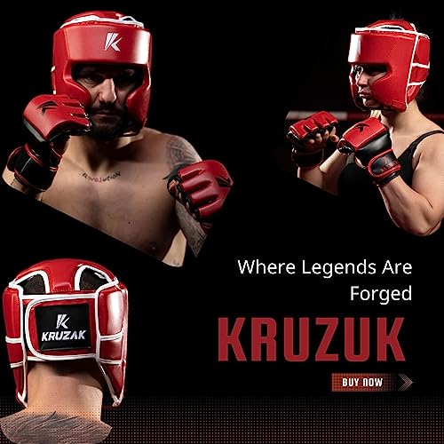 Kruzak Unisex Boxing Headgears - MMA Training, Adjustable Padded, Kara,Muay Thai Headgear, Kickboxing, Sparring, Martial Arts, Karate, Taekwondo MMA Body Equipment - color: Red, size: Small-Medium