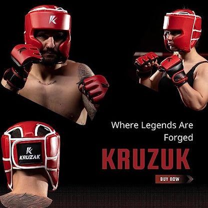 Kruzak Unisex Boxing Headgears - MMA Training, Adjustable Padded, Kara,Muay Thai Headgear, Kickboxing, Sparring, Martial Arts, Karate, Taekwondo MMA Body Equipment - color: Red, size: Small-Medium