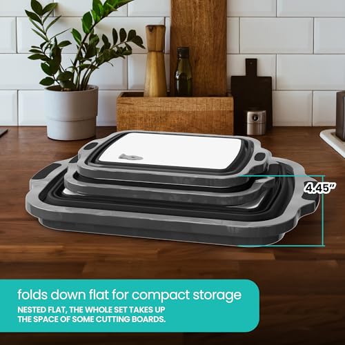 Collapsible BBQ Prep Tub with Lids & Drain Spouts, 3 Pack Portable Meat Marinating & Grilling Trays, Cutting Board Food Storage Containers for Outdoor Cooking & Camping, Great Fathers Day Gift for Dad