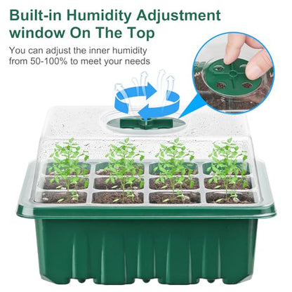 12 Pack Seed Starter Tray Seed Starter Kit (144 Cells Total Tray) with Humidity Adjustable Dome, for Seeds Growing Starting Plant Germination Trays, Mini Green House Germination Trays.