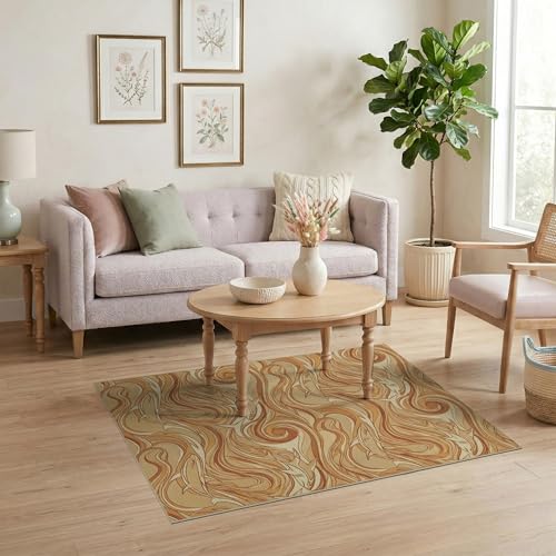 4'x6' Washable Modern Swirl Accent Rug, Beige Non-Shedding Small Carpet Pet Friendly & Kids Safe Play Mat for Playroom, Bedroom, Reading Nook | Ref:2067604 - color: Beige/Pattern 39, size: 4' x 6' (Rectangular)