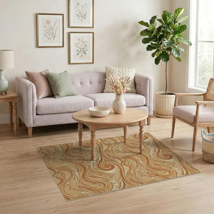 4'x6' Washable Modern Swirl Accent Rug, Beige Non-Shedding Small Carpet Pet Friendly & Kids Safe Play Mat for Playroom, Bedroom, Reading Nook | Ref:2067604 - color: Beige/Pattern 39, size: 4' x 6' (Rectangular)