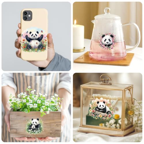 Peacoblue 18 Sheets Rub on Transfers for Crafts, Panda 3.6"x3.9" UV DTF Cup Wraps Waterproof Rub on Cold Transfers Stickers for Wood Glass Metal Cup Tumblers Mirrors Mugs Home Decor - style: Panda