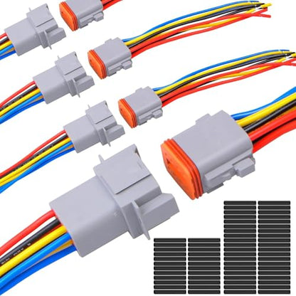 4Pack 8-Pin Waterproof DT Connector Male and Female Wire Connectors with 16AWG 105℃ 600V Wires and Heat Shrink Tubes, Applicable for Automotive Electrical Connections - size: 8-pin/4pack