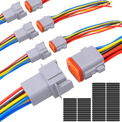 4Pack 8-Pin Waterproof DT Connector Male and Female Wire Connectors with 16AWG 105℃ 600V Wires and Heat Shrink Tubes, Applicable for Automotive Electrical Connections - size: 8-pin/4pack