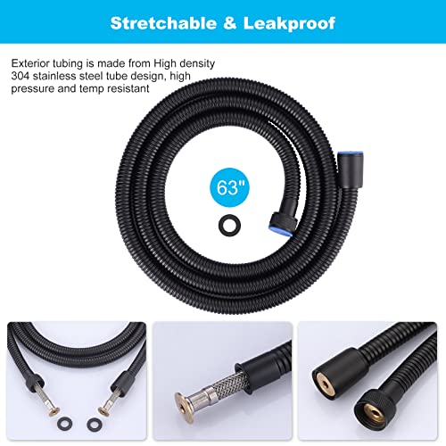 Matte Black Finished Shower Hose, 63 Inches SUS 304 Stainless Steel Extra Long Shower Head Hose Replacement Handheld Shower Head Hose for Pet Bathroom Bathing Cleaning - color: Black, size: 63inch