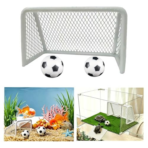 Fish Tank Decorations Stainless Steel Mini Soccer Goal & Football Set, Aquarium Decor & Accessories, Fish Tank Toys for Betta, Goldfish & Turtles, Mini Soccer Net Aquarium Ornament