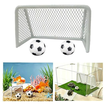 Fish Tank Decorations Stainless Steel Mini Soccer Goal & Football Set, Aquarium Decor & Accessories, Fish Tank Toys for Betta, Goldfish & Turtles, Mini Soccer Net Aquarium Ornament