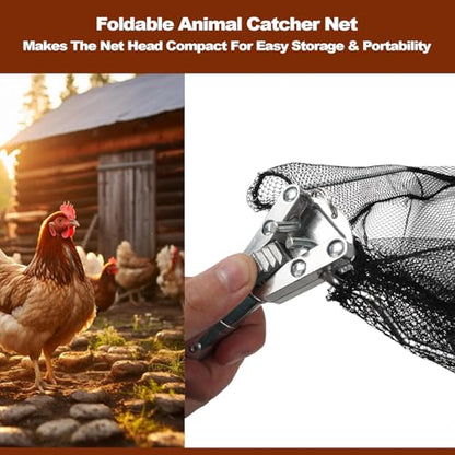 Chicken Catching Net, Animal net with Extendable 46 Inch Stainless Steel Pole, Chicken Nets for Chickens, Ducks, Birds Cats, Dogs，Fishnet, Chicken Catcher for Poultry Supplies
