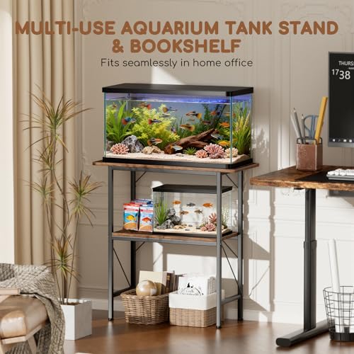 20-29-30 Gallon Fish Tank Stand with Storage Shelves, 2-Tier Aquarium Stand with Metal Frame, Heavy Duty Reptile Turtle Tank Stand for Home Office, 30" L x 11.8" W x 30.5" H, Rustic Brown