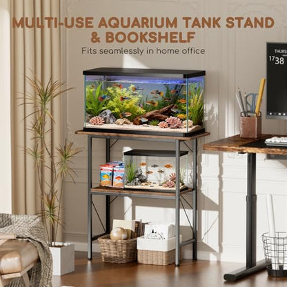 20-29-30 Gallon Fish Tank Stand with Storage Shelves, 2-Tier Aquarium Stand with Metal Frame, Heavy Duty Reptile Turtle Tank Stand for Home Office, 30" L x 11.8" W x 30.5" H, Rustic Brown
