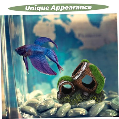 Fish Tank Decorations Small Resin Barrel Aquarium Ornaments Underwater Hideout for Betta Fish Turtle Tank Stump Easy to Clean Landscape Accessory