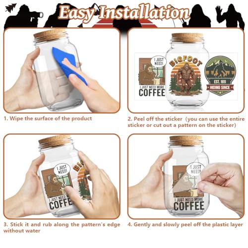 UV DTF Cup Wraps Transfer Stickers Bigfoot in Forest Pattern, 10 Sheets Waterproof Custom Vinyl Transfer Sticker 16oz Coffee Glass Cup Tumbler Bottle Mug Decals for Men Women - style: Bigfoot in Forest