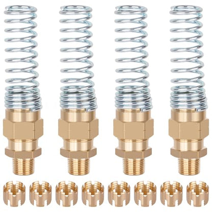 4Pcs Brass 3/8” Air Hose Fittings DOT Air Fittings with Spring Guards, 3/8” Male Connector for Rubber Tube, Air Brake Hose End Fittings, with 8Pcs Fitting Sleeve Tubes