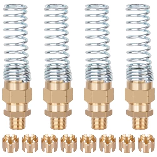 4Pcs Brass 3/8” Air Hose Fittings DOT Air Fittings with Spring Guards, 3/8” Male Connector for Rubber Tube, Air Brake Hose End Fittings, with 8Pcs Fitting Sleeve Tubes