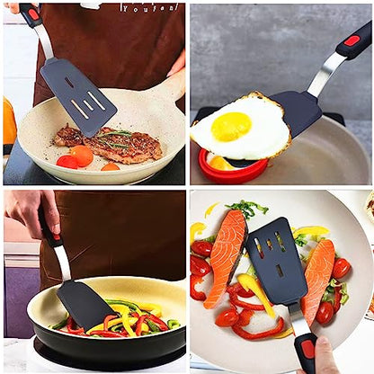 4Pcs Spatula Silicone Heat Resistant Flexible Rubber Silicone Spatulas for Nonstick Cookware, Burger Pancake Spatula Turner Large Spatulas Set for Cooking Kitchen Utensils Set Black