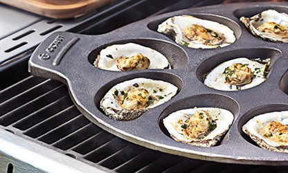 Outset Cast Iron Oyster Grill Pan, 12 Cavities, Black Oyster BBQ and Serving Pan - color: Black, size: 12 Cavities