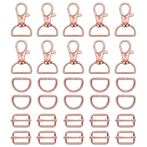 WAFJAMF 30Pcs Purse Hardware Swivel Snap Hooks D Rings Slide Buckles 3/4 In | Heavy duty metal clasps set for handbag making, DIY craft, strap, backpack, lanyard keychain & handbag fasteners, rose gold. - color: Rosegold, size: 3/4” Inside Width