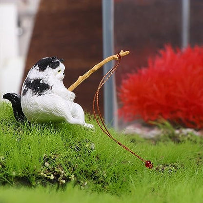 Kopida Fishing Cat Statue 5PCS Creative Kitten Fishing Miniature Figurines Flower Pot Micro Landscape Mini Cute Cat Statue Aquarium Fish Tank Decor Ornaments