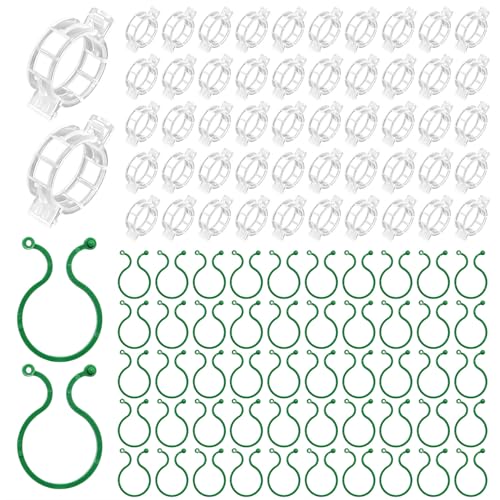 300 Pcs Plant Support Clips, 2 Types in 1 Pack, Plastic Garden Clips for Tomato, Grape, Cucumber, Vine Plants, Reusable Plant Clips for Climbing Plants (Green White)