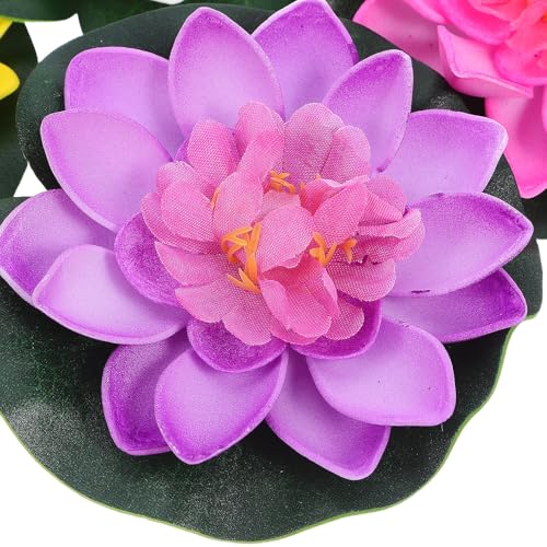 TIDTALEO Artificial Floating Lotus Flowers with Fake Lily Pads, 10cm Faux Water Lilies in 8- for Pool, Aquarium, Pond Decoration and Indoor Outdoor Display