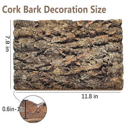 1PCS Thickened Cork Terrarium Bark Background, 11.8"x7.8" Natural Cork Bark for Reptiles Bearded Dragon Climbing Mat Reptile Climbing Wall Terrarium Background Decor for Lizard Gecko Snake