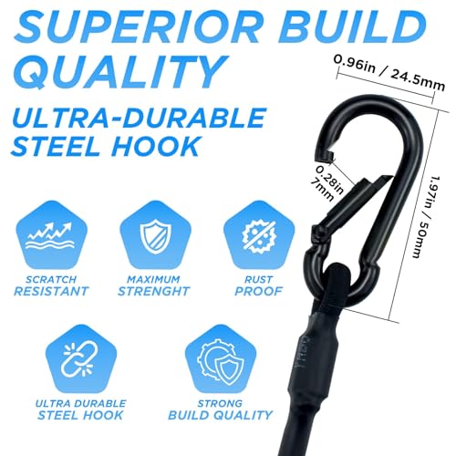 SDTC Tech 8 Inch Bungee Cord with Carabiner Hook, 6 Pack Superior Latex Straps Strong Small Elastic Rope with Clip for Luggage Rack, Shelves, Camping, Bike Rack, Hanging Plant, Black 5mm Dia. Cords - size: 8inch