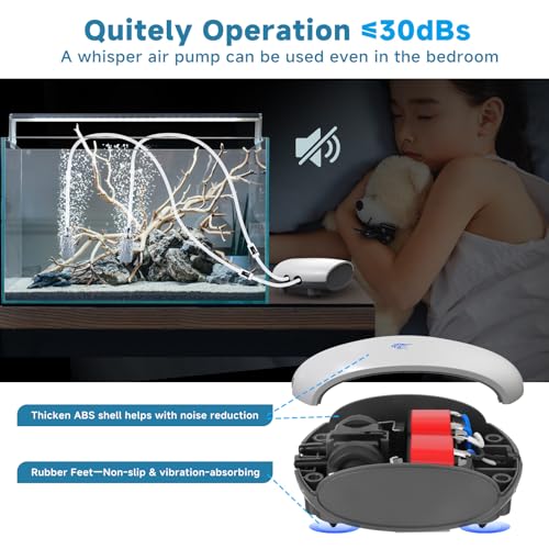 AQQA Aquarium Air Pump Quiet Fish Tank Aerator Pump Fish Oxygen Pump with Air Tubes Air Stones & Check Valve (3W for Up to 60 Gal) - size: 3W