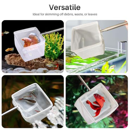 4 Pcs Square Shrimp Net, Stainless Steel Fish Tank Nets, Fish Net for Fishes Tank, Extendable Handle Small Fishes Nets for AquariumTank Pond