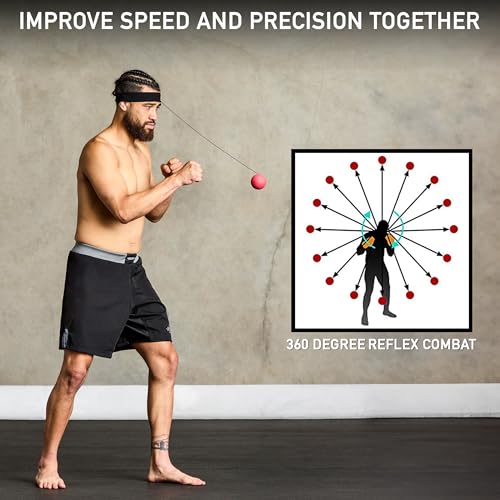 Elite Sports Reflex Ball with Headband – Reaction & Speed Ball Trainer for Eye Coordination, Boxing, MMA, BJJ & Fitness – 2 Detachable Training Balls (1 Soft, 1 Hard)