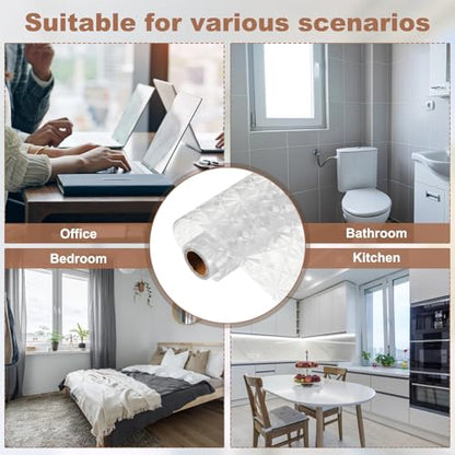uxcell Window Privacy Film, 39.4 x 11.8 Inch Frosted Glass Window Film, Static Cling Non-Adhesive Reusable Door Coverings 3D Diamond Pattern for Bathroom Home Living Room, Clear - size: 39.4 x 11.8 Inch