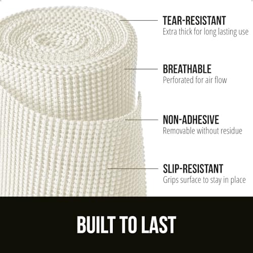 GORILLA GRIP powerGRIP Drawer Shelf and Cabinet Liner, Thick Strong Hold, Non-Adhesive Liners Protect Kitchen Cabinets and Cupboard, Bathroom Drawers, Easy Install, Breathable Mat, 12" x20' Snow White - color: Snow White, style: 12" x 20'