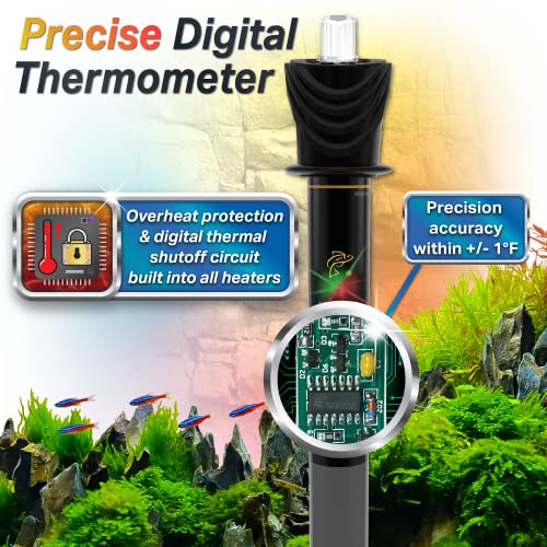 Glass Aquarium Heaters with Advanced LED Temperature Control System - for Fresh & Saltwater Aquariums (250 Watts / 70-90 Gallons)