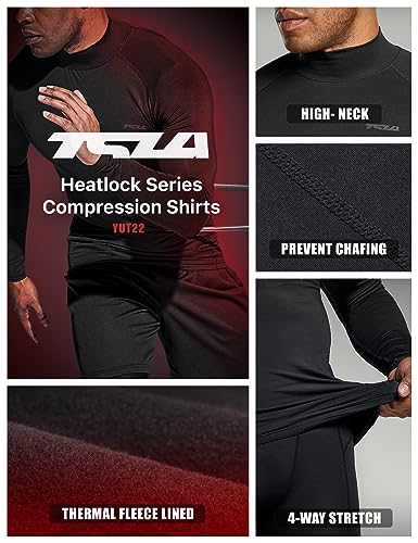 TSLA Men's Thermal Long Sleeve Compression Shirts, Mock/Turtleneck Winter Sports Running Base Layer Top - color: 2pack Black, size: XX-Large