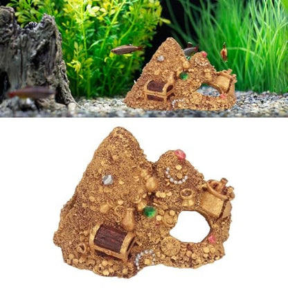 Resin Gold Treasure Mountain Decoration Hollow Design Hideouts Underwater Landscape Mountain Shape Aquarium Ornament
